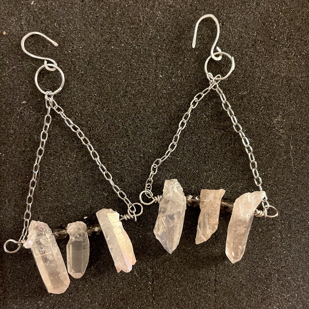 Handmade quartz and smoky quartz earrings